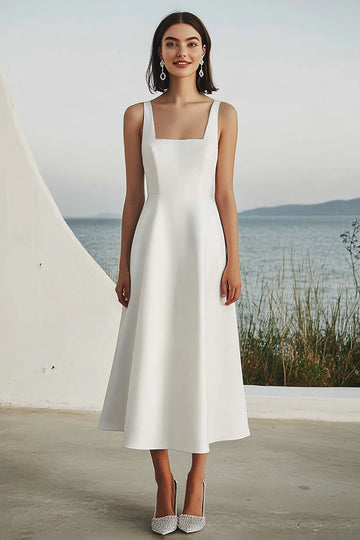 Ivory A Line Long Engagement Dress